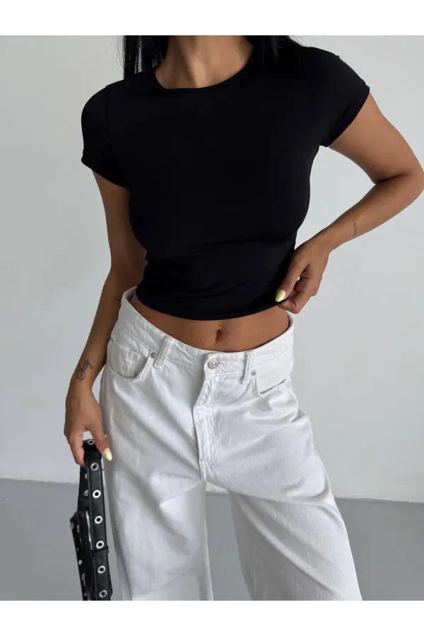 Kadın Siyah Bisiklet Yaka Sandy Bluz HZL25S-FRY123191