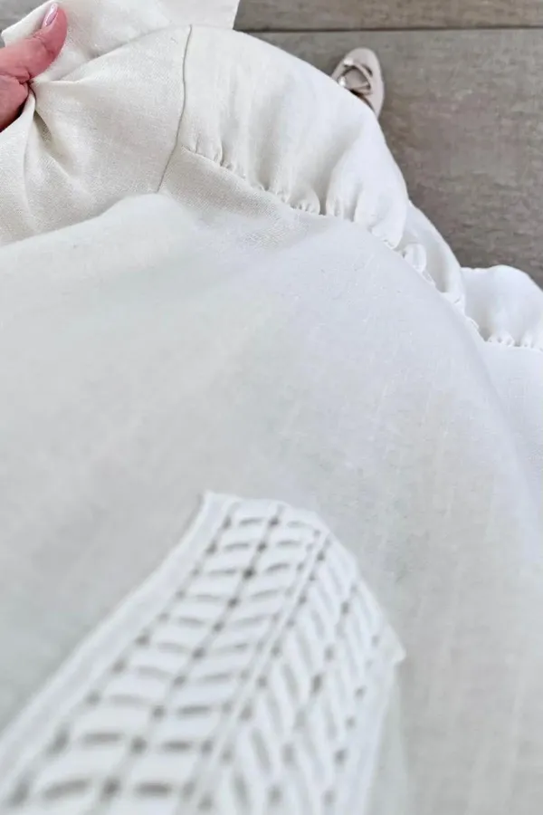Women's Cream V-Neck Embroidered Standard Size Summer Linen Dress HZL26S-VL14211