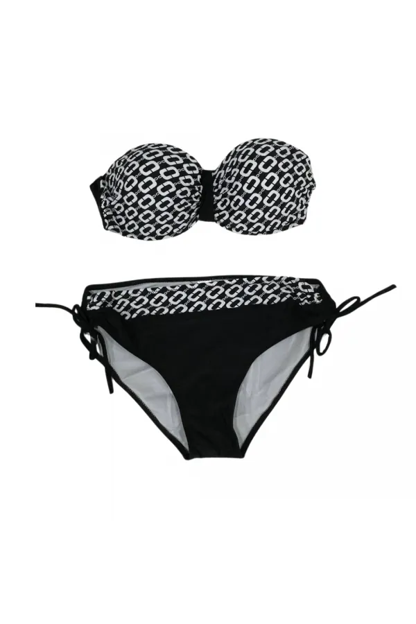 Kadın Siyah Zincir Desenli Astarlı Bikini Takım HZL24S-LC206