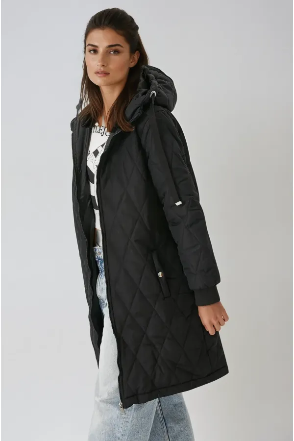 Kadın Siyah Kapitone Uzun Şişme Mont HZL22W-BD151381