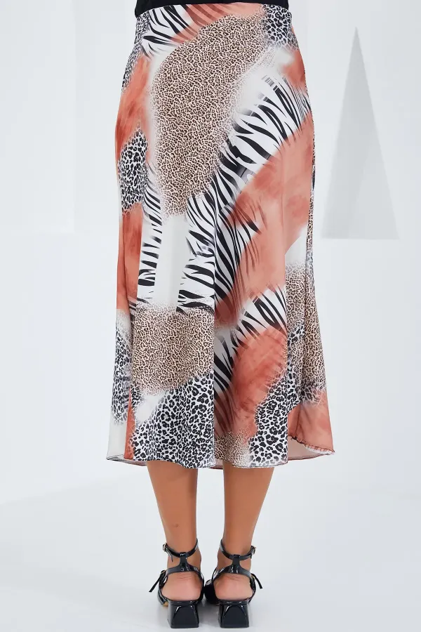 Jupe en satin noir à motifs saumon pour femme 15806