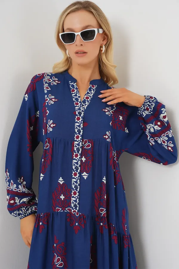 Robe hijab à motifs authentiques 2423 - Pétrole 1