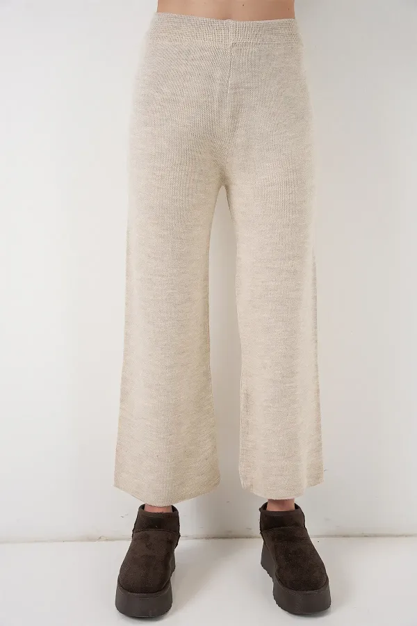 Ensemble deux pièces cardigan en maille à poches pour femme 15964 - Écru