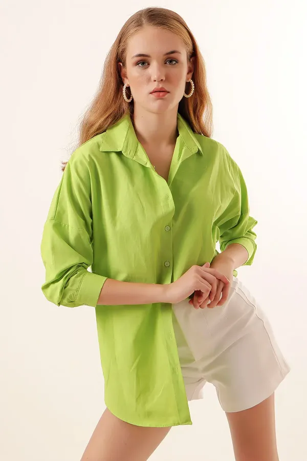 3900 Oversize Long Basic Shirt - Light Green