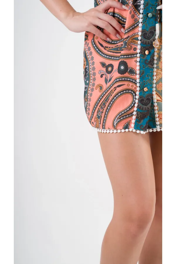 Kadın Yeşil Sarı İp Kemerli Küpürlü Gömlek Görünümlü Elbise HZL24S-YY237