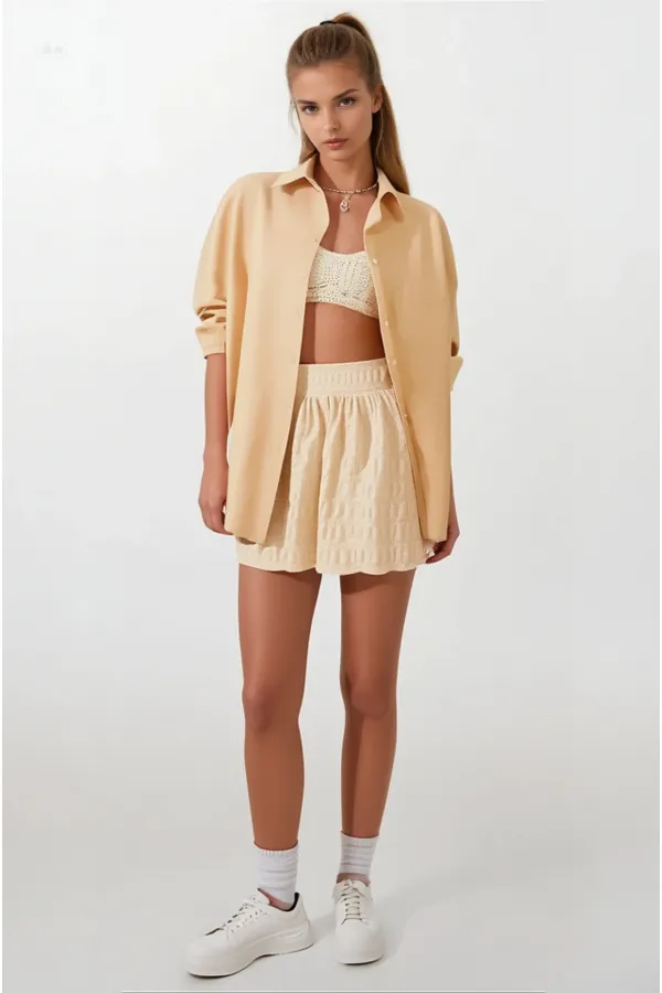 Women's Biscuit Oversize Long Basic Shirt HZL22W-BD139001