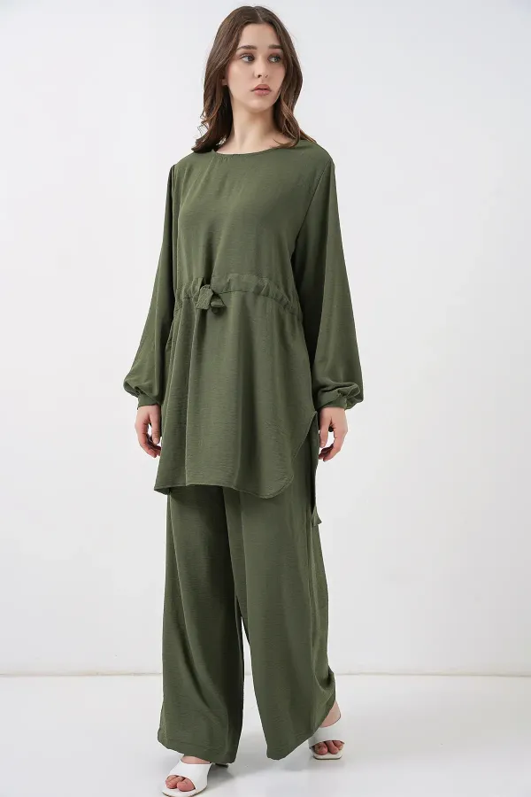 Women's Long Tunic and Pants Two-Piece Set 6719 - Khaki