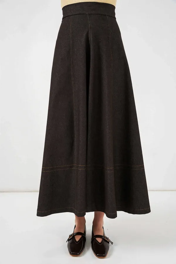 Kadın Kahverengi Yüksel Bel Uzun Jean Etek HZL26W-BD180661