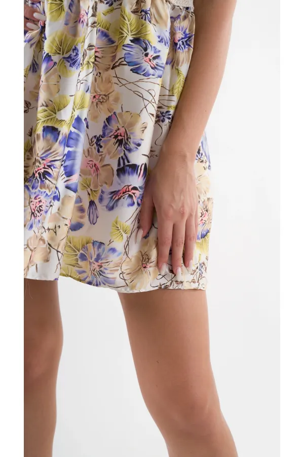 Kadın Mor Önden İp Bağlamalı Ajurlu Model Saten Yüzeyli Mini Elbise HZL24S-YY250