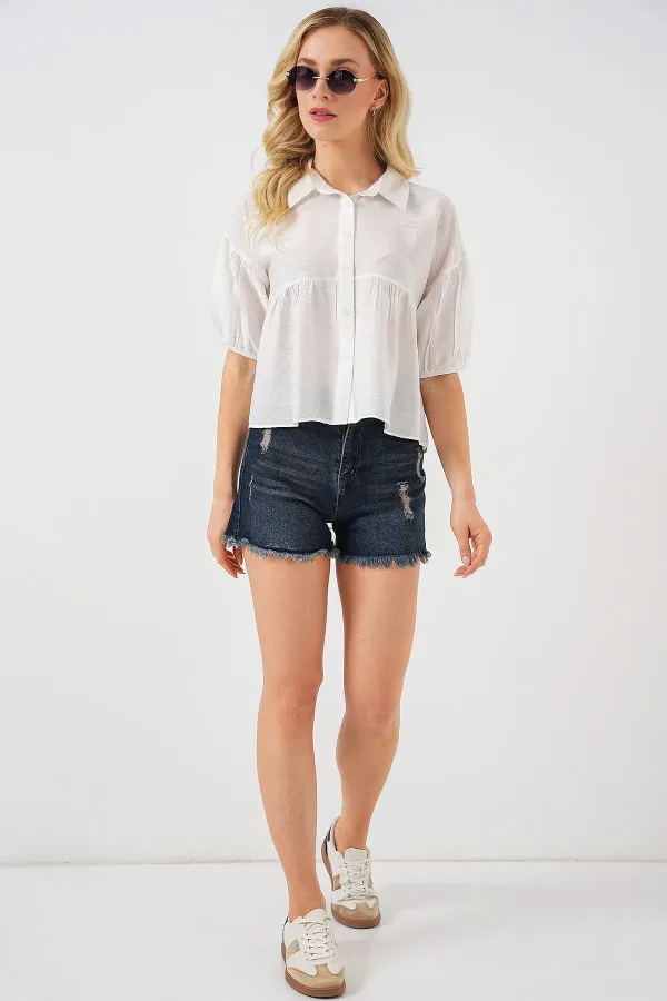 Women's Short Sleeve Crop Shirt 20335 - White