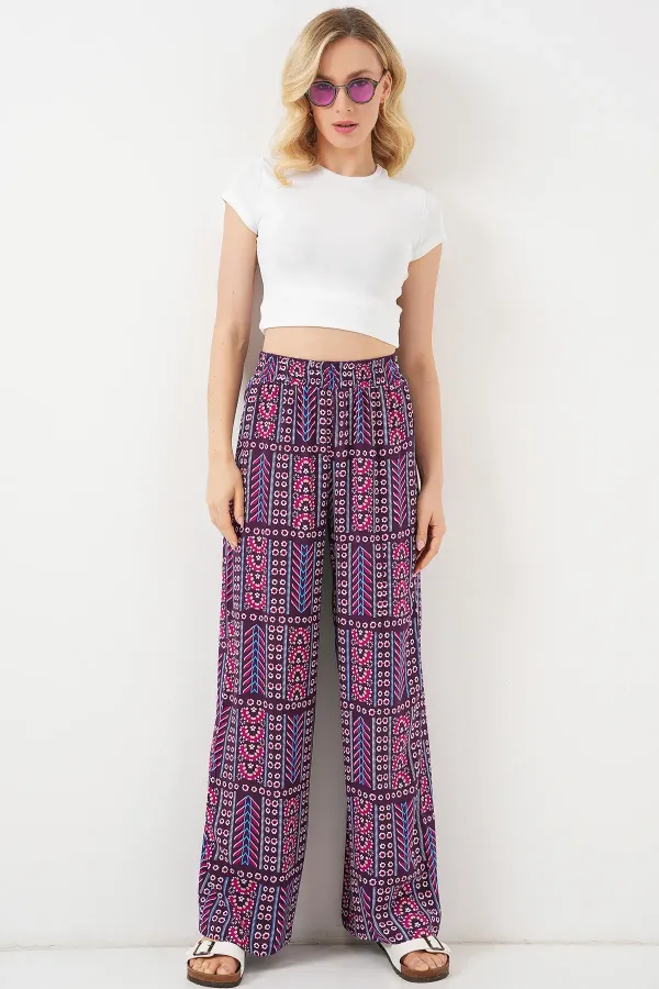 Pantalon en viscose à motifs pour femme 6749 - Violet