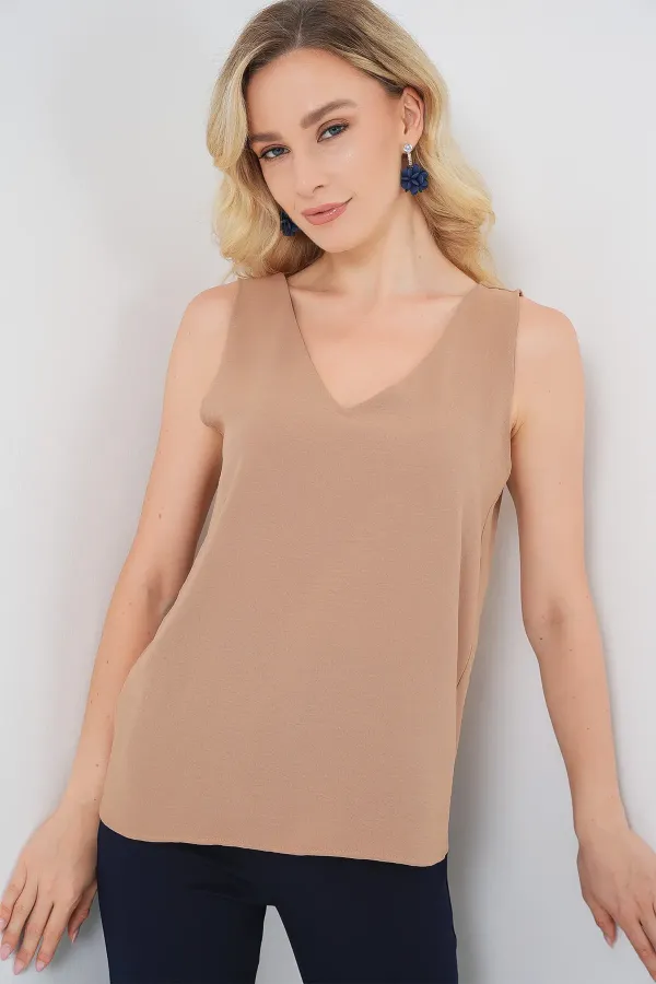 Chemisier sans manches à col en V 950 - Biscuit