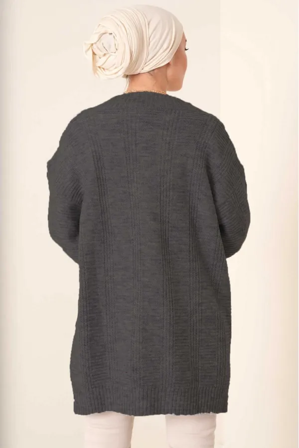 Cardigan long boutonné coupe décontractée en tricot pour femme, cheveux gris, modèle HZL23W-BD1100691