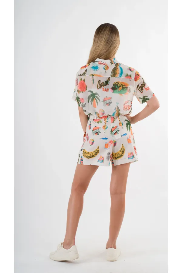 Kadın Çok Renkli Oversize Uzun Kısa Kollu Basic Şifon Gömlek HZL24S-YY996