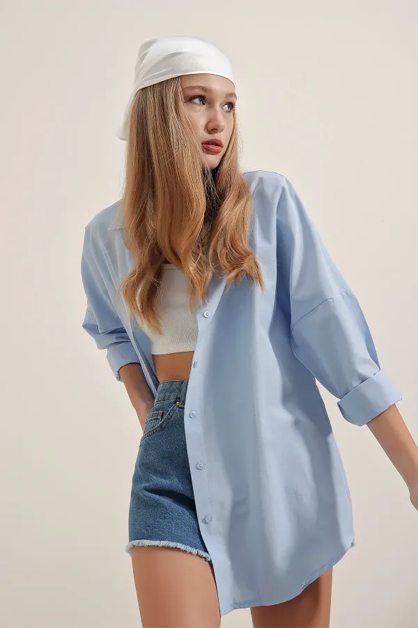 Chemise basique longue oversize 3900 - Bleue