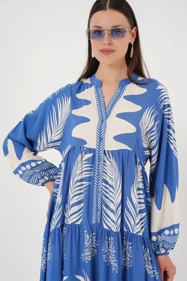 Robe hijab à motifs authentiques 2423 - H. Indigo