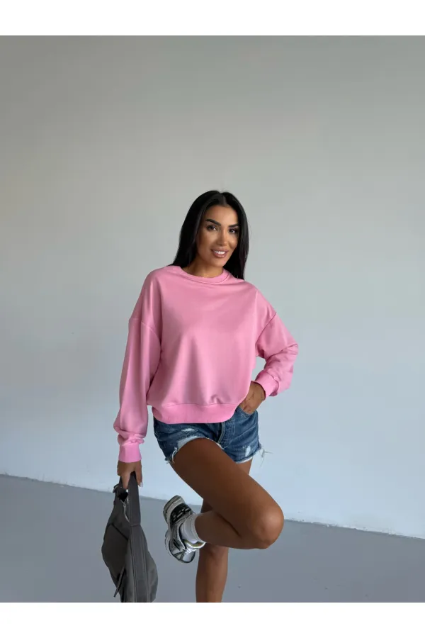 Women's Pink Crew Neck 2 Yarn Sweatshirt HZL25W-FRY123391