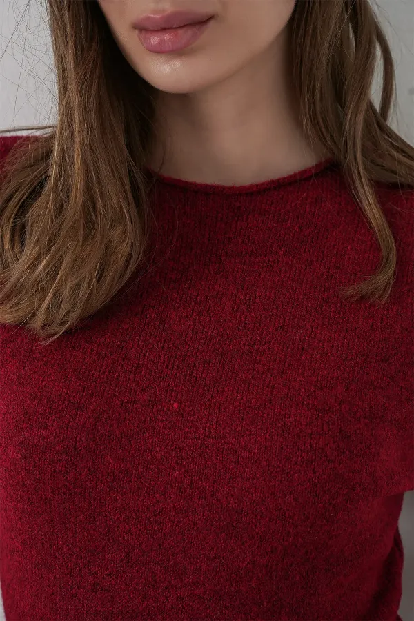 Robe en maille à manches courtes pour femme 15950 - Bordeaux