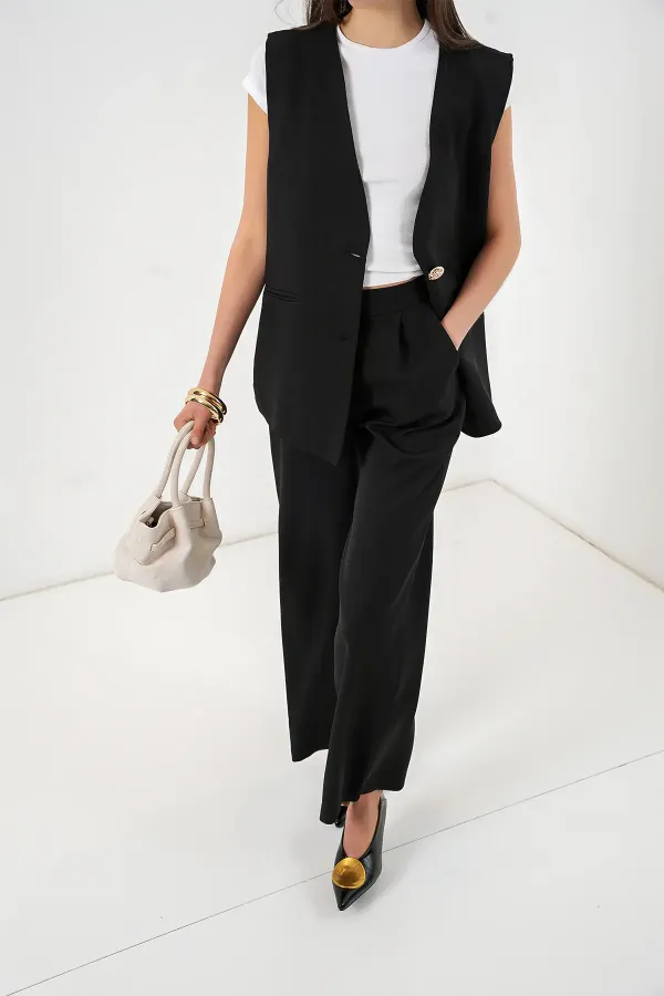 Women's Vest and Trousers Two-Piece Set 30086 - Black