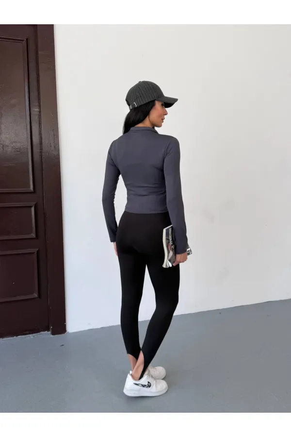 Women's Anthracite Diving Fabric Zippered Finger-Tight Sweatshirt HZL25W-FRY123441
