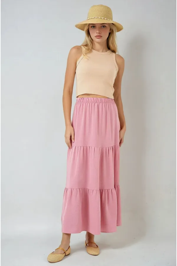 Kadın Pudra Beli Lastikli Ayrobin Uzun Etek HZL25S-BD180481