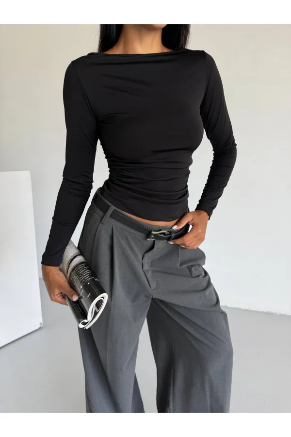 Kadın Siyah Uzun Kollu Sany Bluz HZL25S-FRY123351