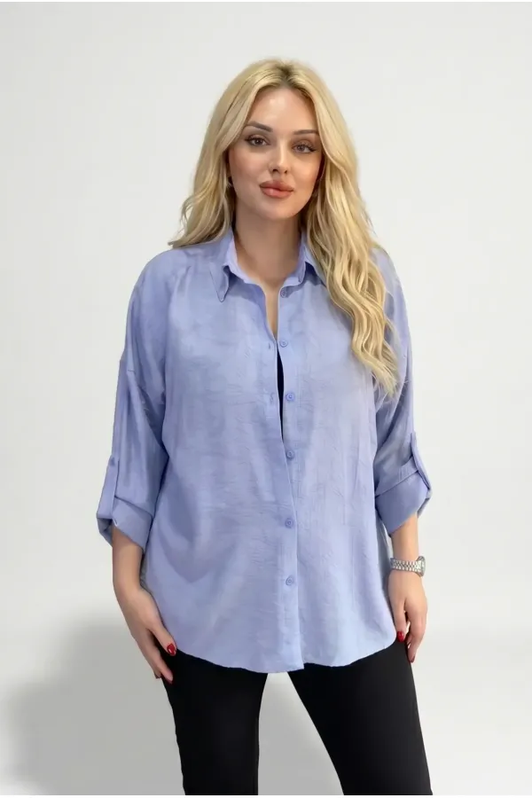 Women's Blue Plus Size Patterned Strawberry Fabric Shirt HZL26S-ZSS111311