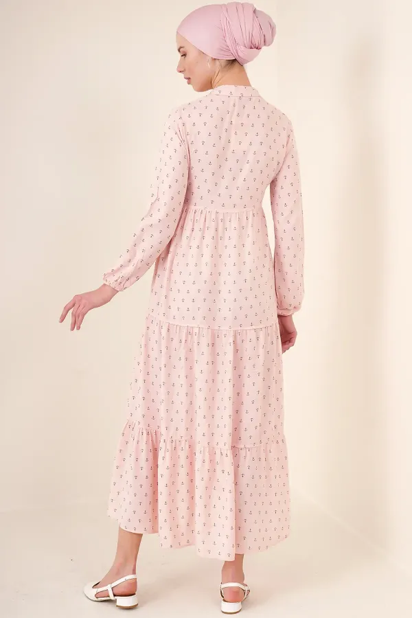 Robe hijab à col noué 1627 - Rose poudré