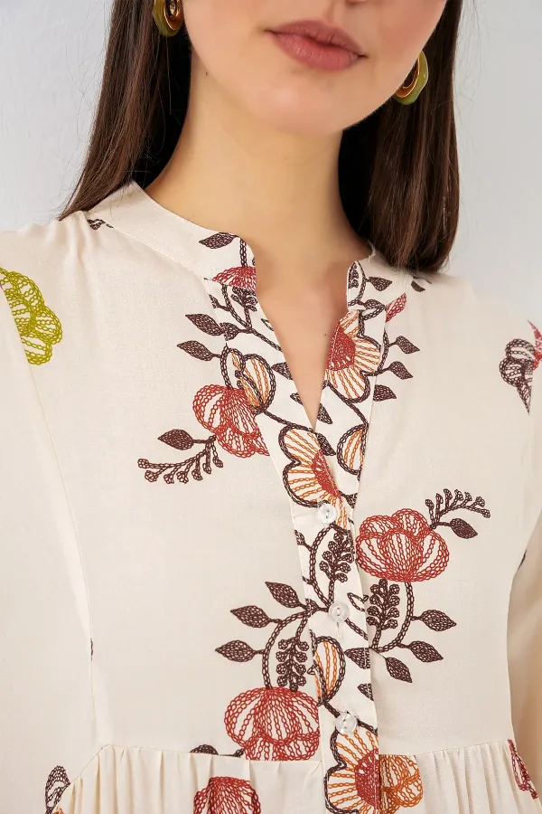 Robe longue hijab à motifs pour femme 2585 - Terracotta