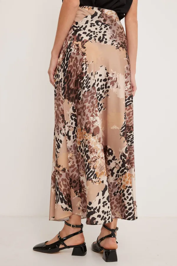 Women's Satin Skirt with Milk Coffee Pattern 15877