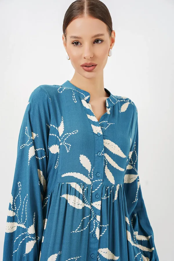 Robe longue hijab à motifs pour femme 2585 - Pétrole