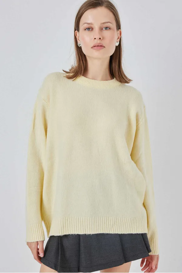 Pull oversize jaune en maille pour femme, taille standard, HZL25W-BD1103221