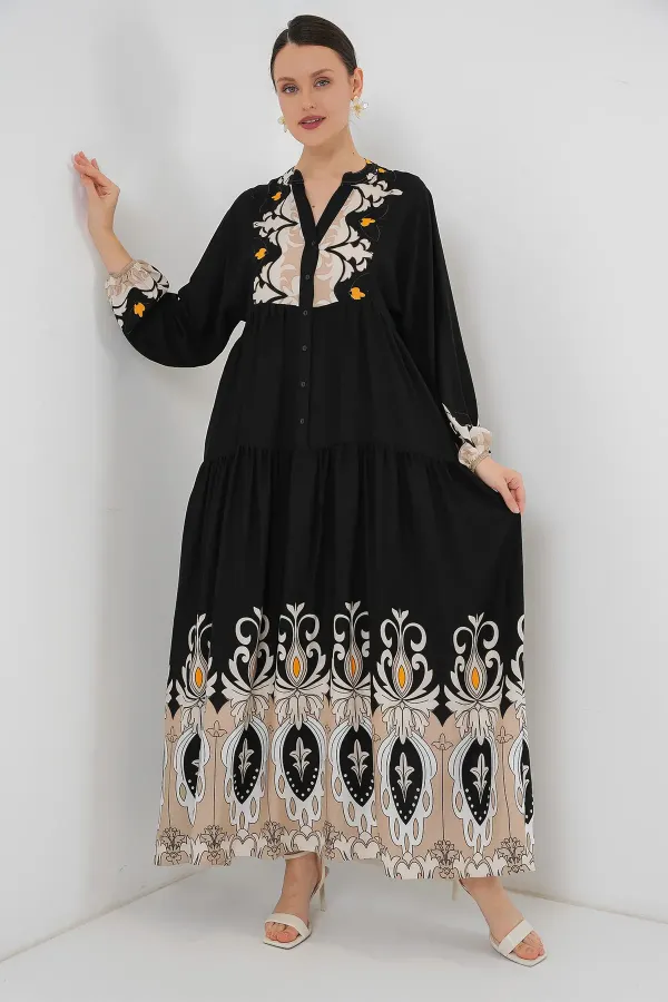 Robe hijab à motifs authentiques 2423 - Noir 6