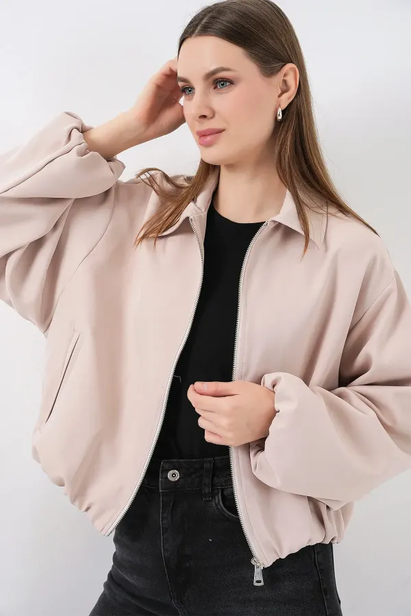 Veste zippée oversize pour femme 0735 - Crème