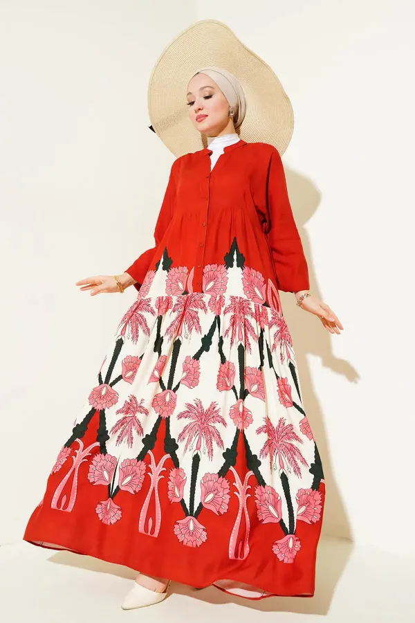 Robe hijab à motifs authentiques 2423 - F.Bordeaux