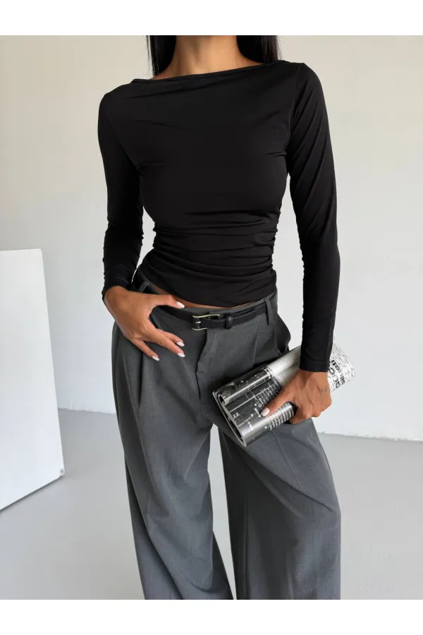 Kadın Siyah Uzun Kollu Sany Bluz HZL25S-FRY123351