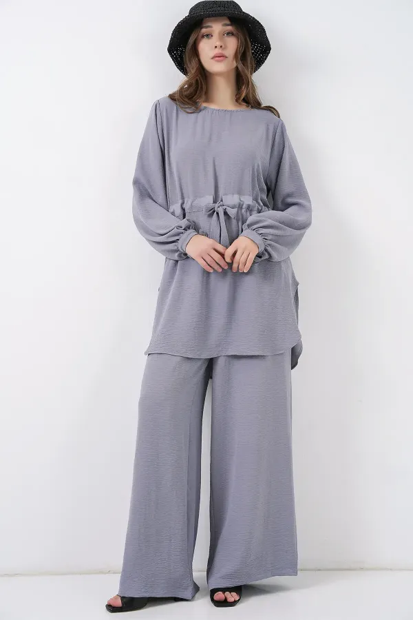 Women's Long Tunic and Pants Two-Piece Set 6719 - Grey