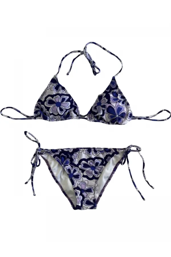 Women's Lilac Floral Patterned Halter Neck Triangle Bikini Set HZL25S-LC5005