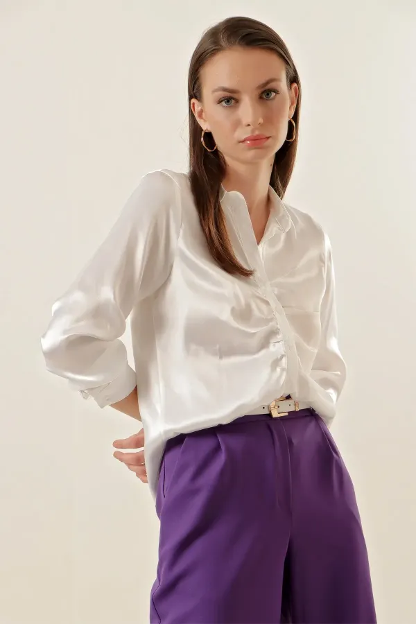Chemise en satin froncé 20112 - Blanche