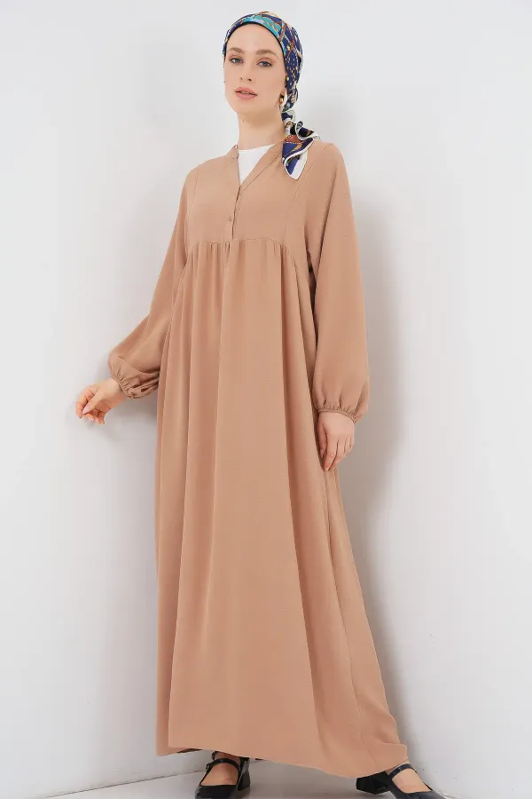 Robe longue hijab pour femme 2525 - Biscuit