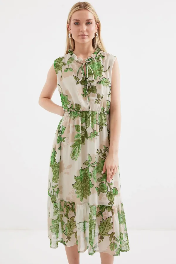 Robe sans manches en mousseline à motifs 2503 - Verte