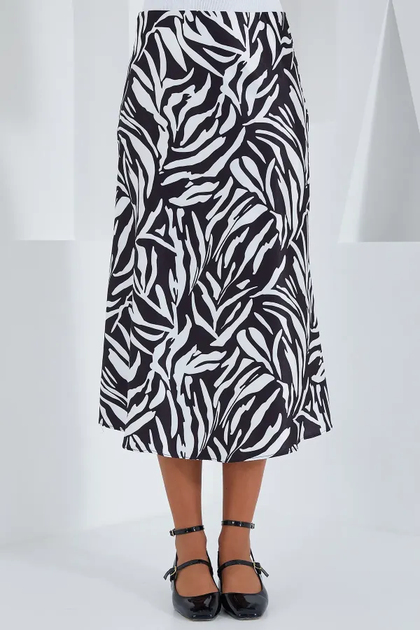Jupe en satin à motifs noirs et blancs pour femme 15806