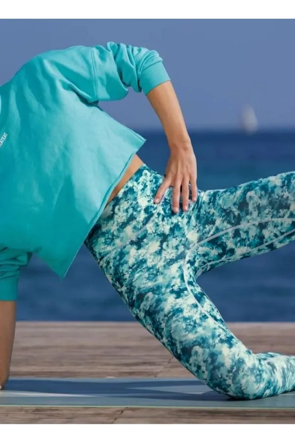 Leggings gainants taille haute turquoise à motifs pour femme HZL25S-AT10011