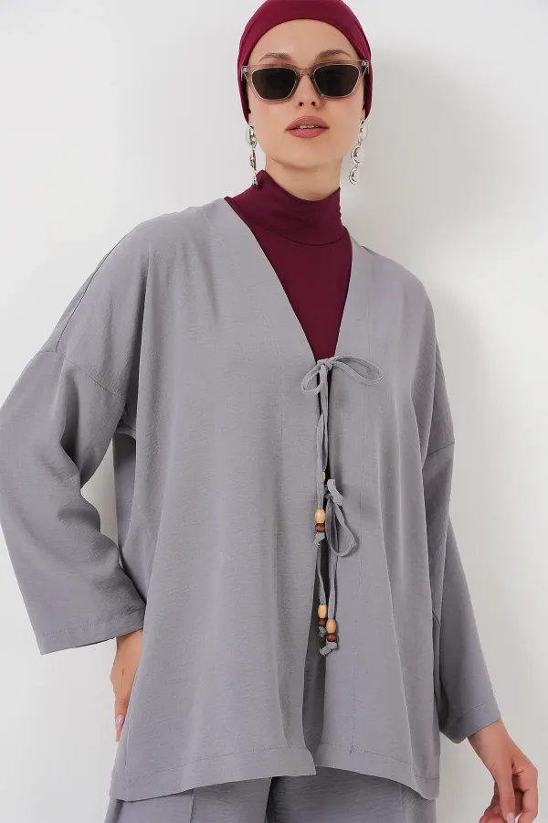 Ensemble deux pièces pantalon kimono Ayrobin pour femme 6739 - Gris