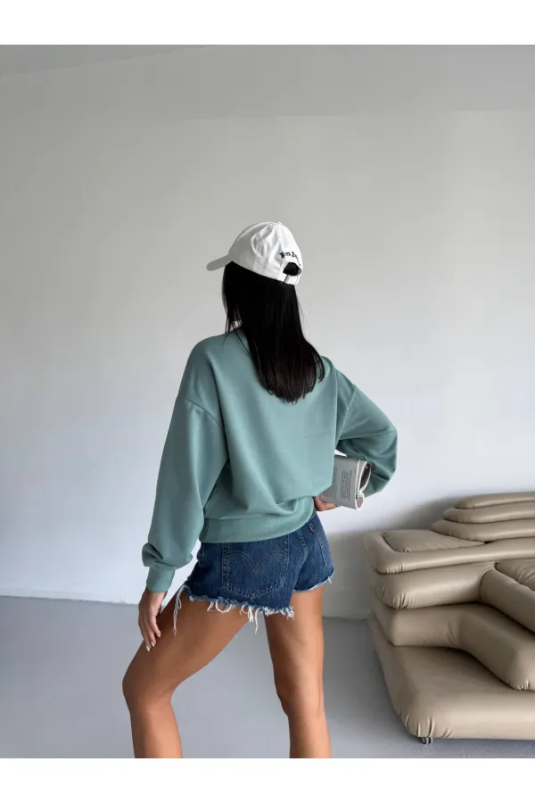 Women's Çağla Green Crew Neck 2 Thread Sweatshirt HZL25W-FRY123391