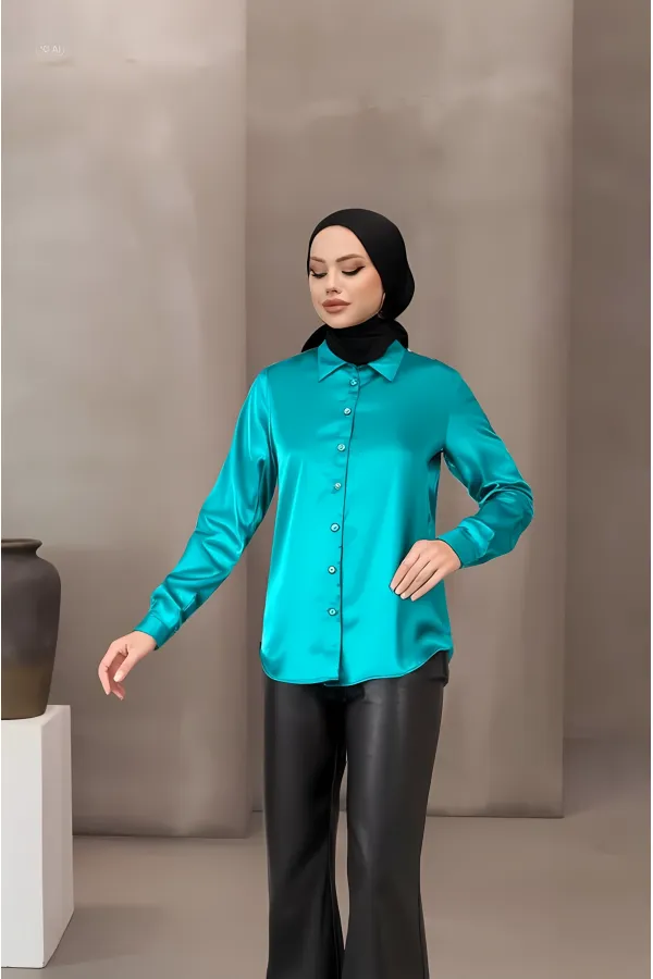 Chemise hijab en satin vert pour femme HZL25W-BD139641