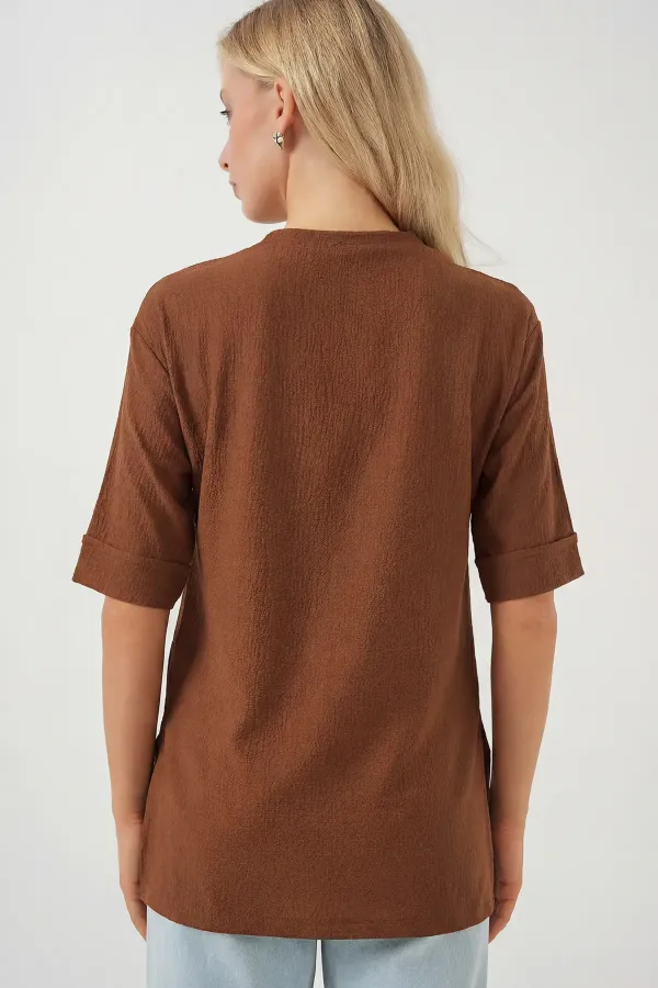 4332 Side Slit Knitted T-Shirt - Brown
