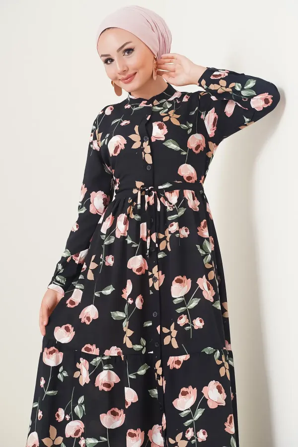 Robe hijab à col mandarin 2144 - Noir intense