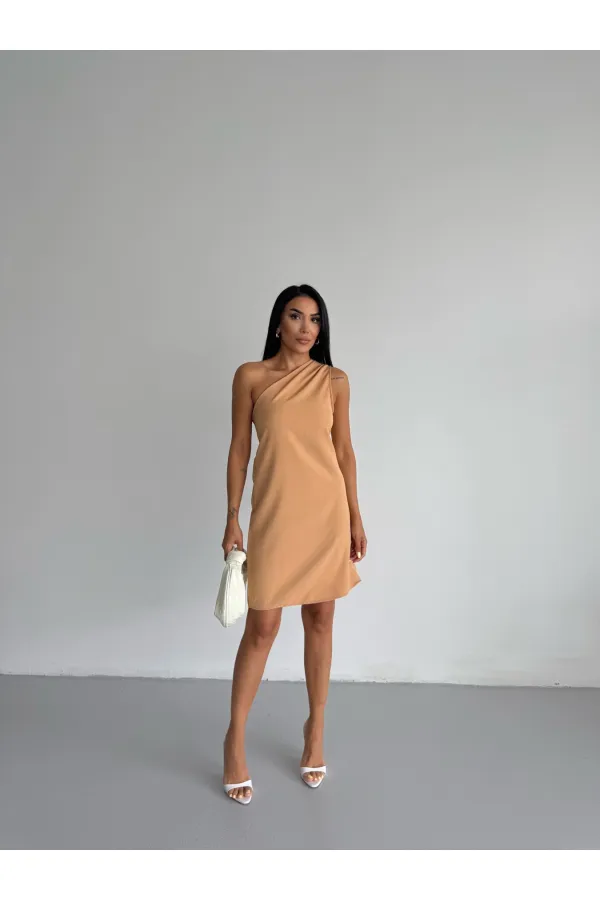 Women's Mink One-Shoulder Mini Dress HZL25S-FRY121791