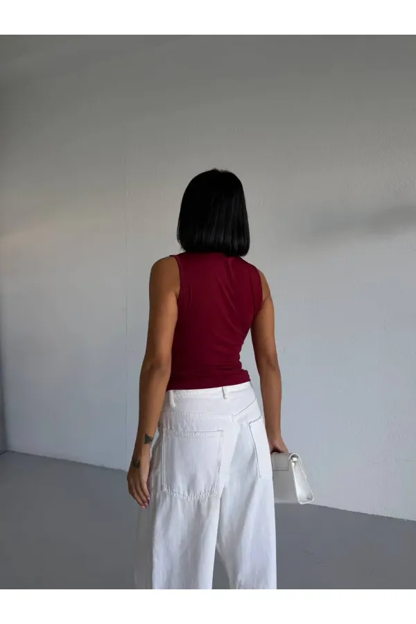 Kadın Bordo Balıkçı Yaka Sıfır Kol Sandy Crop Bluz HZL26S-FRY123931 Kadın Bordo Balıkçı Yaka Sıfır Kol Sandy Crop Bluz HZL26S-FRY123931